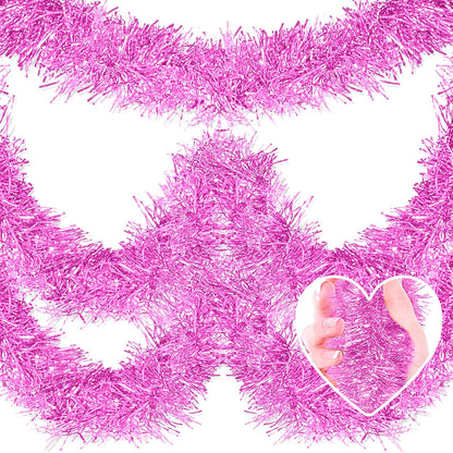 50 Feet Christmas Tinsel Garland, Metallic Twist Garland Wall Hanging Tinsel Garland Backdrop for Parade Floats, Carnival, Birthday, Wedding, New Year Party Decorations (Macaron Pink, 2in x 50ft)
