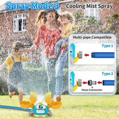 Water Sprinkler for Kids, 2-in-1 Crab Sprinkler with 3 Spray Patterns & 4 Bean Bags for Toss Game, Attaches to Garden Hose, Summer Backyard Lawn Outdoor Water Toy for Boys & Girls Ages 3–8