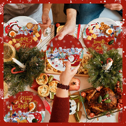 Nisdfeal168 Pcs Premium Christmas Party Tableware Set Santa & Snowman Themed Disposable Plates, Napkins, Cups, Cutlery for 24 Guests | Holiday Dinnerware for Festive Gatherings