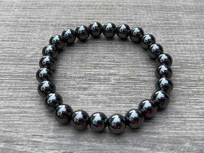 GAF TREASURES Hematite Crystal Bead Bracelet 8mm, Genuine Hematite Stretch Gemstone Bracelet, Healing Crystal Bracelet, Gift for Men & Women (1)