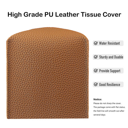 Aeobes Tissue Box Cover Square PU Leather Tissue Holder for Bathroom, Cube Décorative Tissue Organizer, Tissue Paper Dispenser for Car, Kitchen, Bedroom, Office, Tabletop (2, Brown, 5x5x5'')