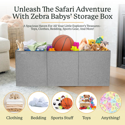Zebra Baby Extra Large Toy Box Chest for Kids — Collapsible Toy Storage Organizer with Lid, 40" Wide, Removable Dividers, Boys & Girls