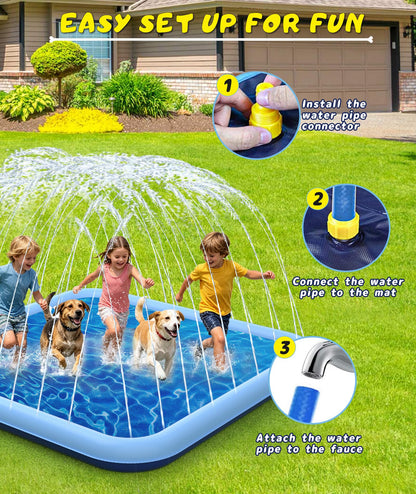 EPN Splash Pad, 155"- 110.24" Size Extra Large Sprinkler Play Mat for Dogs & Kids, Thicker Wading Pool Summer Outdoor Water Toys, Fun Backyard Fountain Play Pad for 3 Age+ Girls Boys Children & Pets
