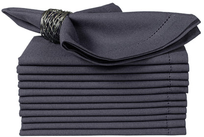 Bedding Craft Cotton Cloth Dinner Napkins Set of 12 – 18x18 Steel Grey with Hemstitched Mitered Corners – Machine Washable Reusable Napkins for Thanksgiving & Christmas