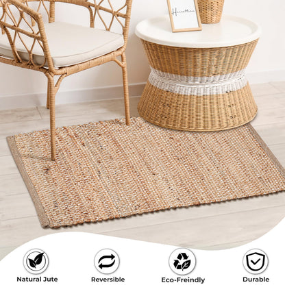 Hausattire Jute Woven Rug 2'x3' - Natural, Hand Braided Boho Entry Area Rugs for Kitchen, Living Room | Small Farmhouse Indoor Outdoor Decorative Mat for Patio, Entryway Front Door Mats - 24x36 Inches