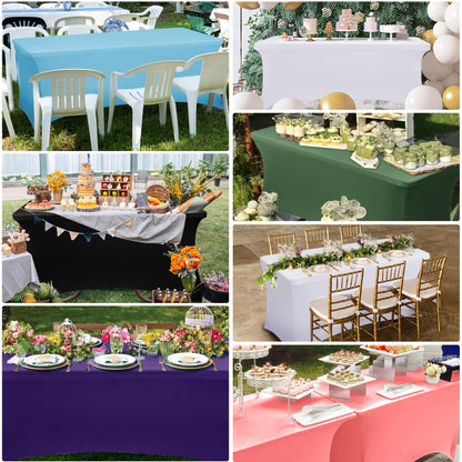 Obstal 6ft Stretch Black Spandex Table Cloth for Standard Folding Tables - 2 Pack Universal Rectangular Fitted Tablecloth Protector for Wedding, Trade Show, Vendor Stand