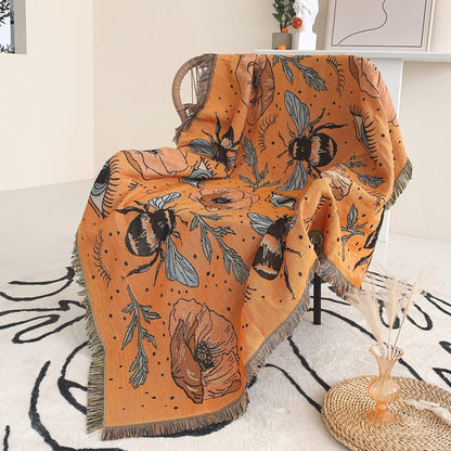 Shesyuki Boho Throw Blanket Reversible Cotton Bohemian Tapestry Hippie Room Decor Double Sided (Boho Bee Yelow 50"x60")