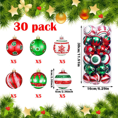 Hungdao 30 Pcs 2.36 Inches Shatterproof Christmas Tree Ball Ornaments Set, Plastic Red Green White Elf Glittering Xmas Hanging Bulbs Pendants for Christmas Tree Decoration Holiday Party Home Decor