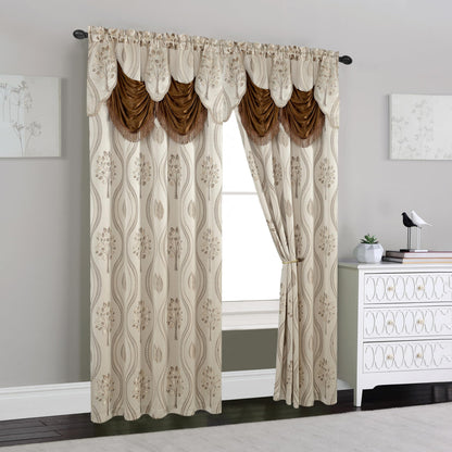 Elegant Comfort Luxurious Beautiful Curtain Panel Set with Attached Valance and Backing 54" X 84 inch (Set of 2), Beige