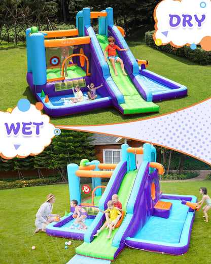 AirMyFun Inflatable Bounce House, Water Bounce House for Big Kids, Extended Slide Bounce House, 10 in 1 Water Park Dry and Wet Double Use, Jumping Castle with 750 Blower