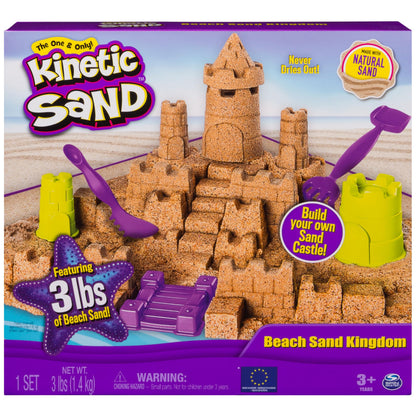 Kinetic Sand Beach Sand Kingdom Playset with 3Lbs of Beach Sand, includes Molds and Tools, Play Sand Sensory Toys for Kids Ages 3 and Up