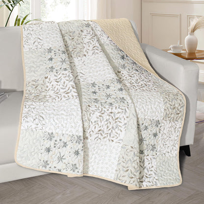 Exclusivo Mezcla 50"x 60" Quilted Throw Blanket- Microfiber Quilt Throw with Boho Patchwork Pattern, Reversible Grey Versatile Lap Quilt for All Seasons, Lightweight Throws for Bed/Couch/Sofa