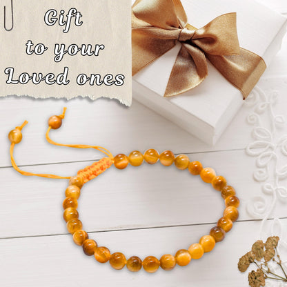 Amazing Gemstone Yellow Cats Eye Bracelet for Women Men's Gifts - Protection Healing Crystal Bracelet - 6mm Gemstone Beaded Adjustable Bracelet