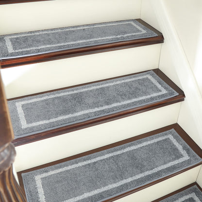 COSY HOMEER Soft Stair Treads Non-Slip Carpet Mat 28inX9in Indoor Stair Runners for Wooden Steps, Stair Rugs for Kids and Dogs, 100% Polyester TPE Backing 10pcs,Grey