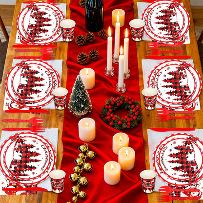 175 Pcs Christmas Paper Plates and Napkins Sets Santa Claus,Snowman,Reindeer Disposable Dinner Tableware Set With 7" Plate, 9" Plates, Napkins,Cups & Knife & Fork &Spoon Party Supplies Serve 25 Guests