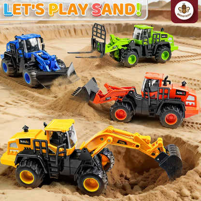 Beestech Construction Truck Toys for 3 4 5 6 7 8 Years Old Boys, Truck Vehicles Sand Sandbox Beach Toys, Excavator Forklift Bulldozer Friction Powered