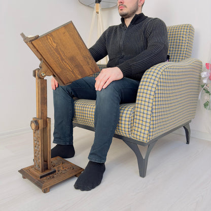 Adjustable Carved Wooden Book Stand | Quran, Bible Holder Lectern | Dictionary, Cookbook Stand