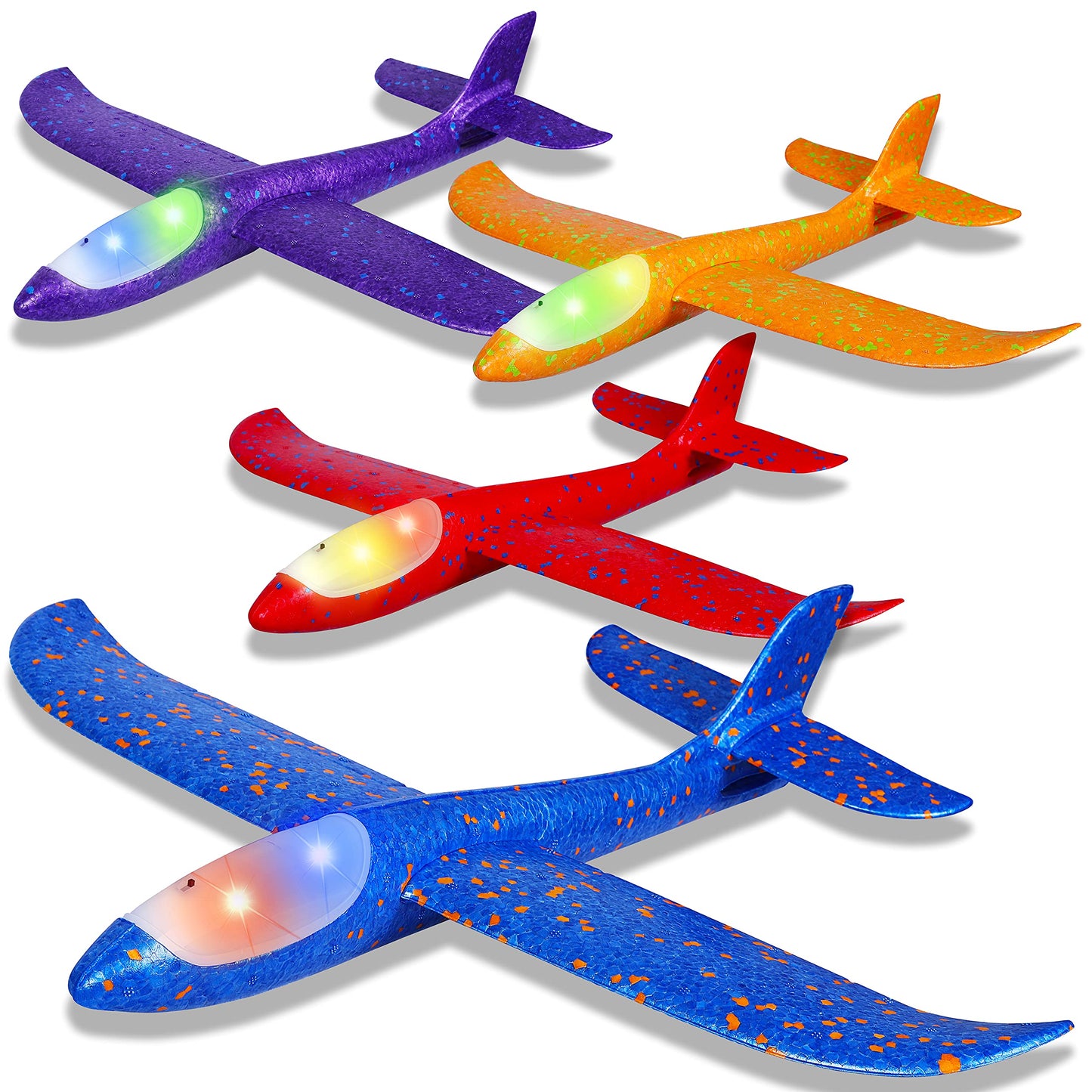CUKU 4 Pack LED Light Airplane Toys-17.5" Large Throwing Foam Plane-2 Flight Modes Glider Plane-Outdoor Flying Toys for Kids-Flying Toys Gift for Boys Girls 3 4 5 6 7 8 9 Years Old