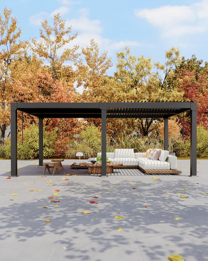 GarveeLife Louvered Pergola 10 ft x 20 ft, Outdoor Pergola with Adjustable Louvered Roof, Reinforced Aluminum Frame, Integrated Drainage System, Hardtop Gazebo for Patio, Deck, Gray