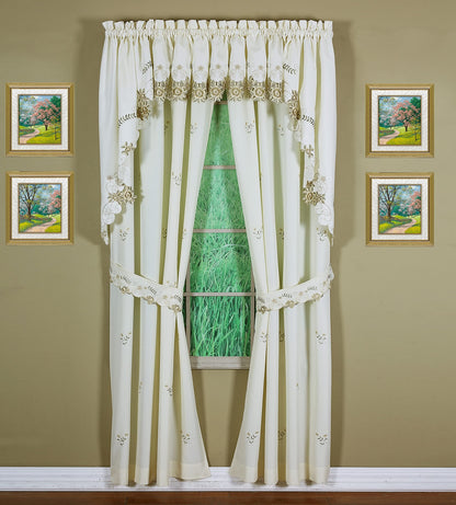 Today's Curtain Verona Reverse Embroidery Panel Pair and Tiebacks, 63", Ecru/Antique, 80" W X 63" L