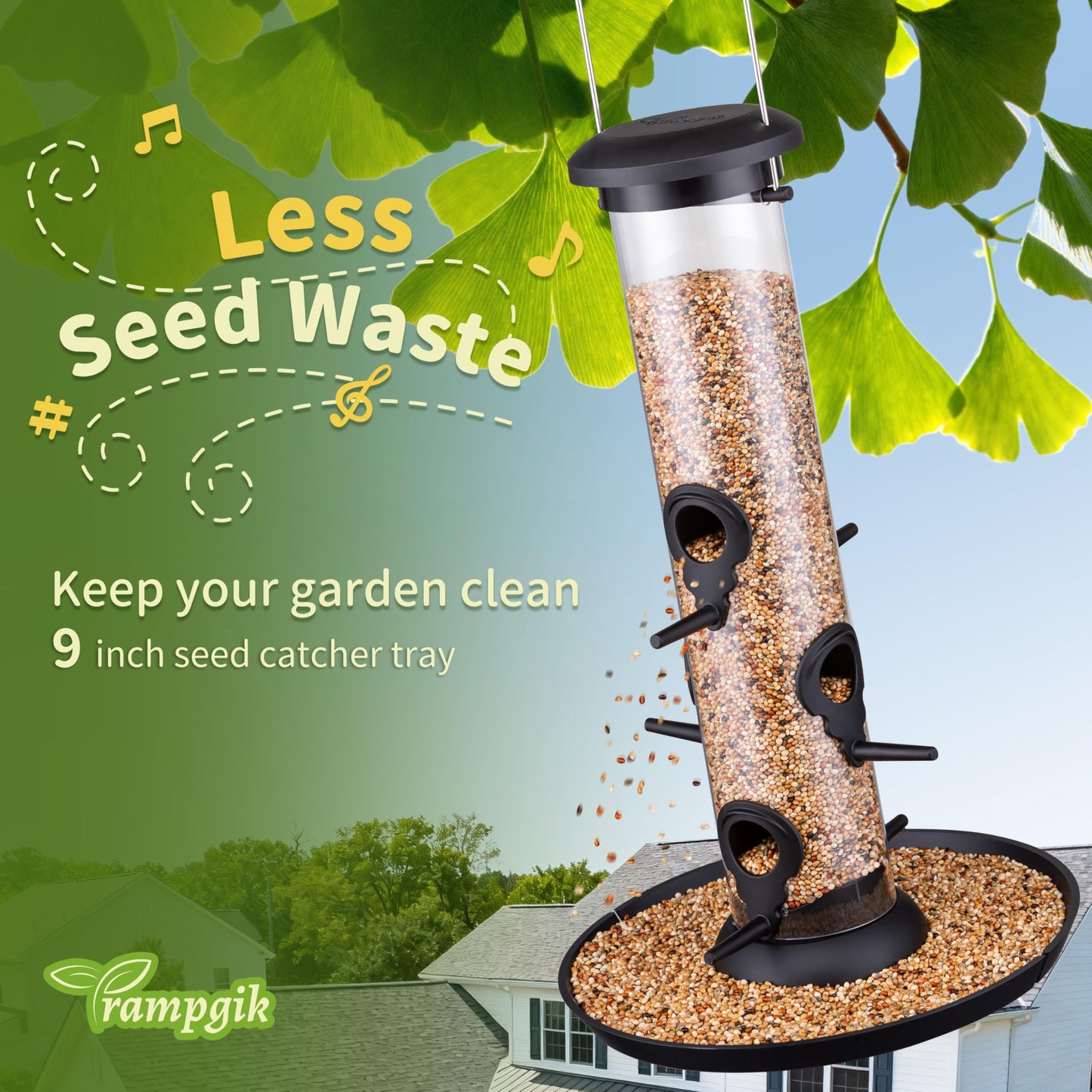 Trampgik Bird Feeders for Outdoors Seed Catcher,6 Port Wild Bird Feeders with Tray,Bird Feeders for Outside Hanging for Cardinal 13 Inch,Black,Pack of 2