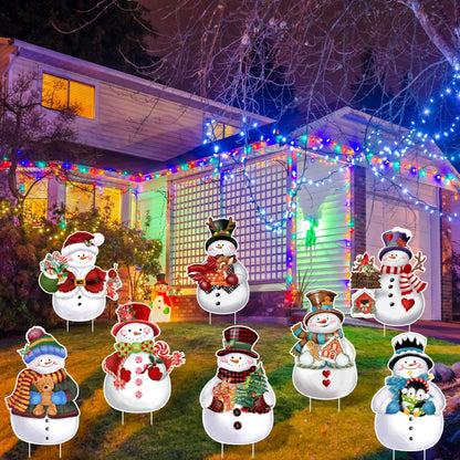 TREWAVE 9 Pcs Christmas Yard Signs with Stakes - Snowman Yard Stakes - Winter Outdoor Christmas Yard Decorations - Holiday Garden Signs for Lawn Pathway Outside Decor