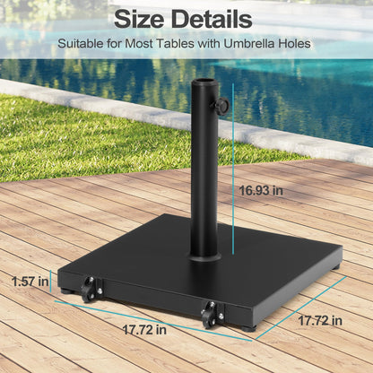 VredHom Patio Umbrella Base 43lbs Outdoor Umbrella Stand with Wheels, Heavy Duty Square Concrete Stand Market Umbrella, Black
