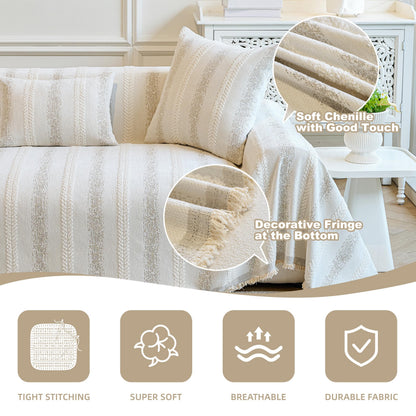 Fuyulacom Couch Cover for Dogs Washable Sofa Cover, Sectional Couch Covers, Sofa Covers for 2 Cushion Couch, Non Slip Stripe Sofa Slipcovers Furniture Protector (Beige, 71x102)