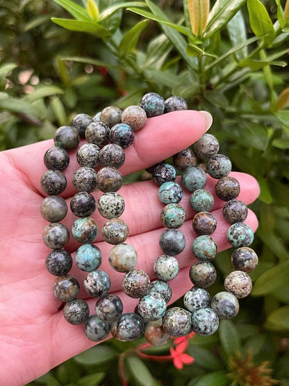 GAF TREASURES African Turquoise Crystal Bead Bracelet 8mm, Genuine African Turquoise Stretch Gemstone Bracelet, Healing Crystal Bracelet, Gift for Men & Women (1)