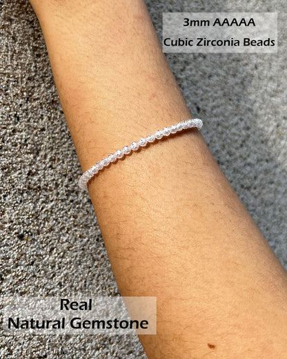 Withgenes Cubic Zirconia Bracelets for Women Shinning Diamond Crystal Bead Bracelet Unique Sparkly Simple Design Natural Stone Jewelry Gifts, CZ White