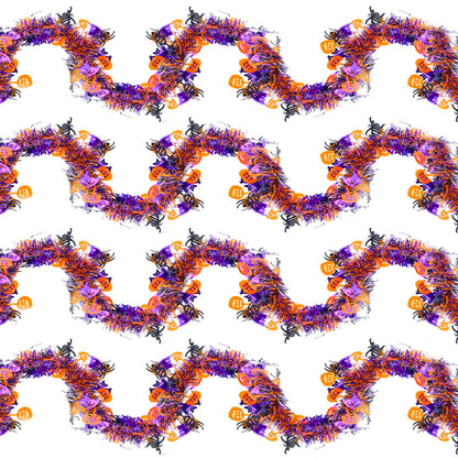 4 Strings Total 26.4 ft Halloween Tinsel Garlands – Each 6.6ft Black Orange Purple Bats Pumpkins Spiders Fringe Garland for Halloween Parties, Haunted House, and Spooky Decorations