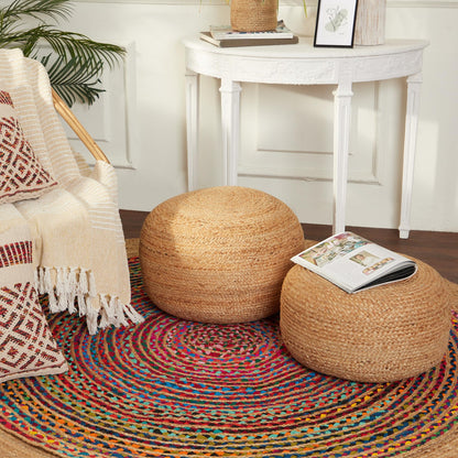 REDEARTH · Jute Circular Jute Pouf Ottoman - Braided Pouffe Accent Sitting Round Footrest for Living Room, Bedroom, Nursery, kidsroom, Patio, Gym; 100% Jute (19.5"X19.5"X14"; Jute Natural)