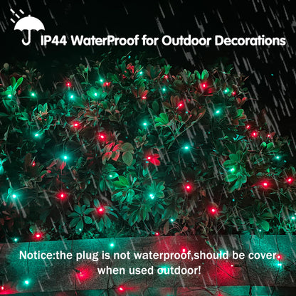 HISHINY LED Christmas Net Lights Outdoor, 5ftx5ft 100LED Green Wire, Connectable Bush Mesh Net Lights String for Halloween Christmas Party,Shrub,Yard,Tree（Red&Green）