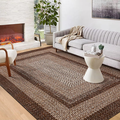 GAOMON Boho Braided Print Accent Rug, 6' x 9' (Rectangular), Brown, Machine Made, Non-Slip, Low Pile, Polyester, Area Rug