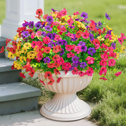 16 Bundles Artificial Fake Flowers Plants for Outdoors Spring Summer Decor,Faux Flowers Plant Silk Daisy UV Resistant for Outside Planters Front Porch Patio Yard Garden Home(Red,Purple,Yellow,Fuchsia)