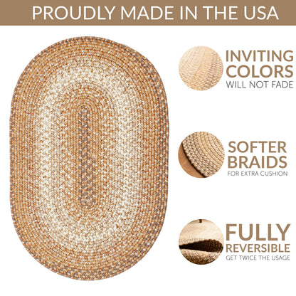 Super Area Rugs Braided Rugs 3X5 Farmhouse Kitchen Rug - Ridgewood Braided Rug for Living Room - Reversible - Indoor/Outdoor - Made in USA - Taupetone/Beige, 3' X 5' Oval