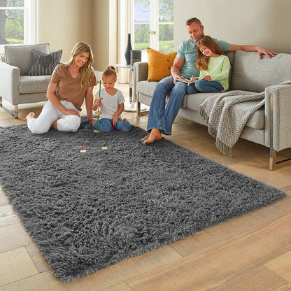 Ophanie Area Rugs for Bedroom Living Room, Grey Fluffy Fuzzy Shag Shaggy Soft Plush Carpet, 4x6 Indoor Floor Gray Rug for Kids Home Dorm Decor Aesthetic