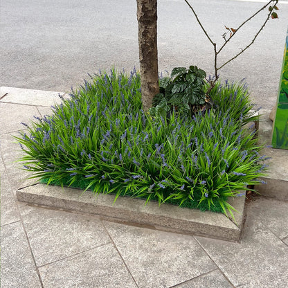 alyptus 12 Bundles Artificial Plants Outdoor Fake Monkey Grass with Flowers for Pot UV Resistant Plant Decor for Window Garden Patio Hanging Planter Pathway Front Porch (Grass with Flowers)