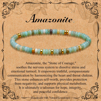 BONNY BOXX Natural 2 * 4mm Amazonite Rondelle Beads Bracelet for Unisex, Handcrafted Genuine Crystal Healing Gemstone Beaded Stretch Bracelet for Simple Jewelry Fashion Gifts