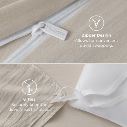Bedsure Duvet Cover Queen Size - 3 Pieces Prewashed Extra Soft Bedding Set, Includes 1 Duvet Cover 90x90 Inches with Zipper Closure & 2 Pillow Shams, Linen, Comforter Not Included
