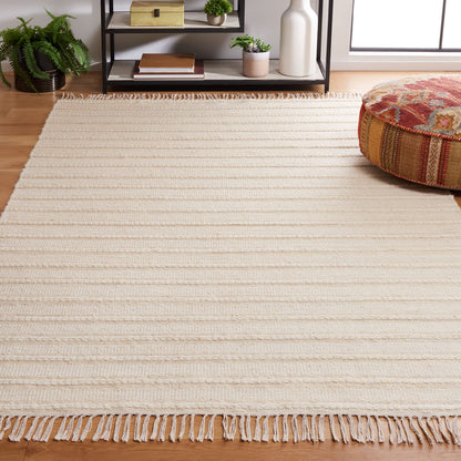 SAFAVIEH Kilim Collection Area Rug - 6' x 9', Natural & Ivory, Handmade Boho Stripe Fringe Jute & Wool, Ideal for High Traffic Areas in Living Room, Bedroom (KLM442A)