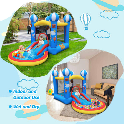 Culaluva Inflatable Bounce House: 4 in 1 Bouncy Castle with Ball Pit & Slide for Kids Age 3-6 with 370 Watt Blower and Storage Bag for Indoor Outdoor Play Oxford Cloth