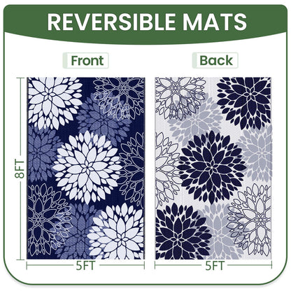LuxStep Outdoor Rug Waterproof Outdoor Plastic Straw Rug Reversible Patio Rug Mat Outdoor Decor Large Area Mats for RV, Picnic, Backyard, Deck, Balcony, Porch, Beach, Camping, 5' x 8' Blue