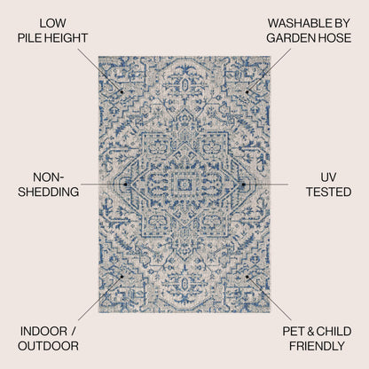 JONATHAN Y Boho Medallion Indoor Outdoor Area Rug 4X6 Navy/Gray, Estrella Textured Weave for Backyard, Patio, Porch, Easy-Cleaning, High Traffic, Pet-Friendly, Non-Shedding (SMB105B-4)