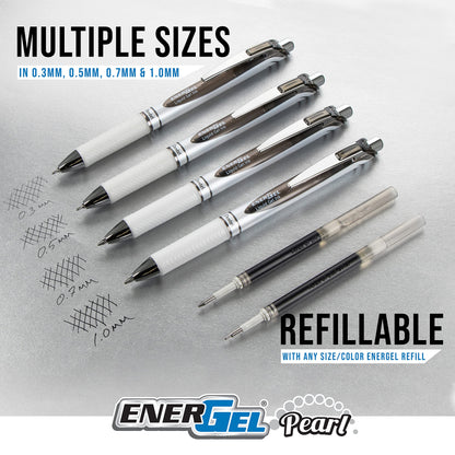 Pentel EnerGel RTX Pearl Liquid Gel Pen, Right Brain Expressions Pack, (0.5mm) Needle Tip, Fine Line, Asstd. Ink, 5-Pk