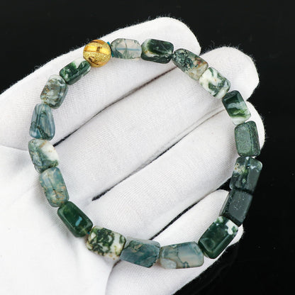 CRYSTALIS Natural Moss Agate Beads Elastic Stretch Bracelet, Chakra Healing Jewelry for Men & Women, Adjustable Bracelet, Everyday Wear, Gift Giving Bracelet, Free Size