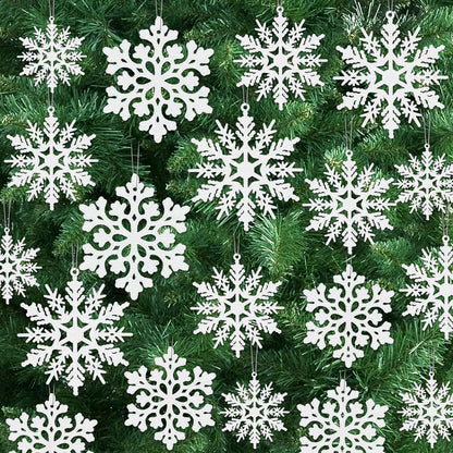 24PCS Snowflake Ornaments, Christmas White Snowflakes Tree Decorations, Plastic Glitter Snow Flakes Decorating Hanging, Xmas Tree Ornaments Indoor Ceiling Fireplace Winter Wonderland Decor