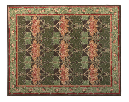Blackamoor Rugs Handmade Area Rug Vintage Floral Pattern Green Red Brown - Without Duty and tariffs- Cecil Green (2'x2')
