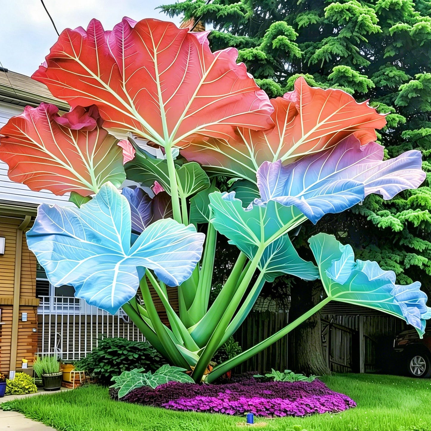 mfjhjhgf Giant Elephant Ear - Rare Colorful Tropical Foliage | Heat & Humidity Hardy, Low-Care Outdoor Garden Patio Accent (4Bulbs)