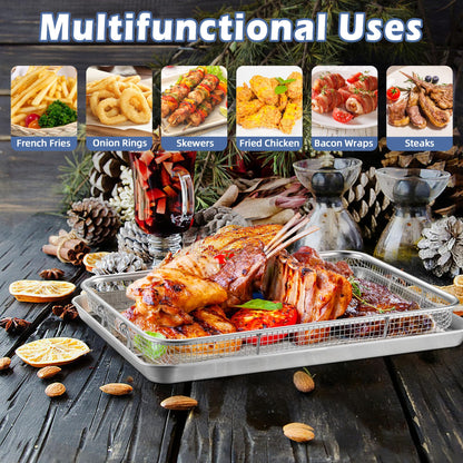 TeamFar Air Fryer Basket for Oven, 12.5”x9.6” Stainless Steel Air Fryer Basket and Tray, Oven Air Fryer Rack with Baking Pan for Cooking Baking Broiling Grilling, Heavy Duty & Dishwasher Safe